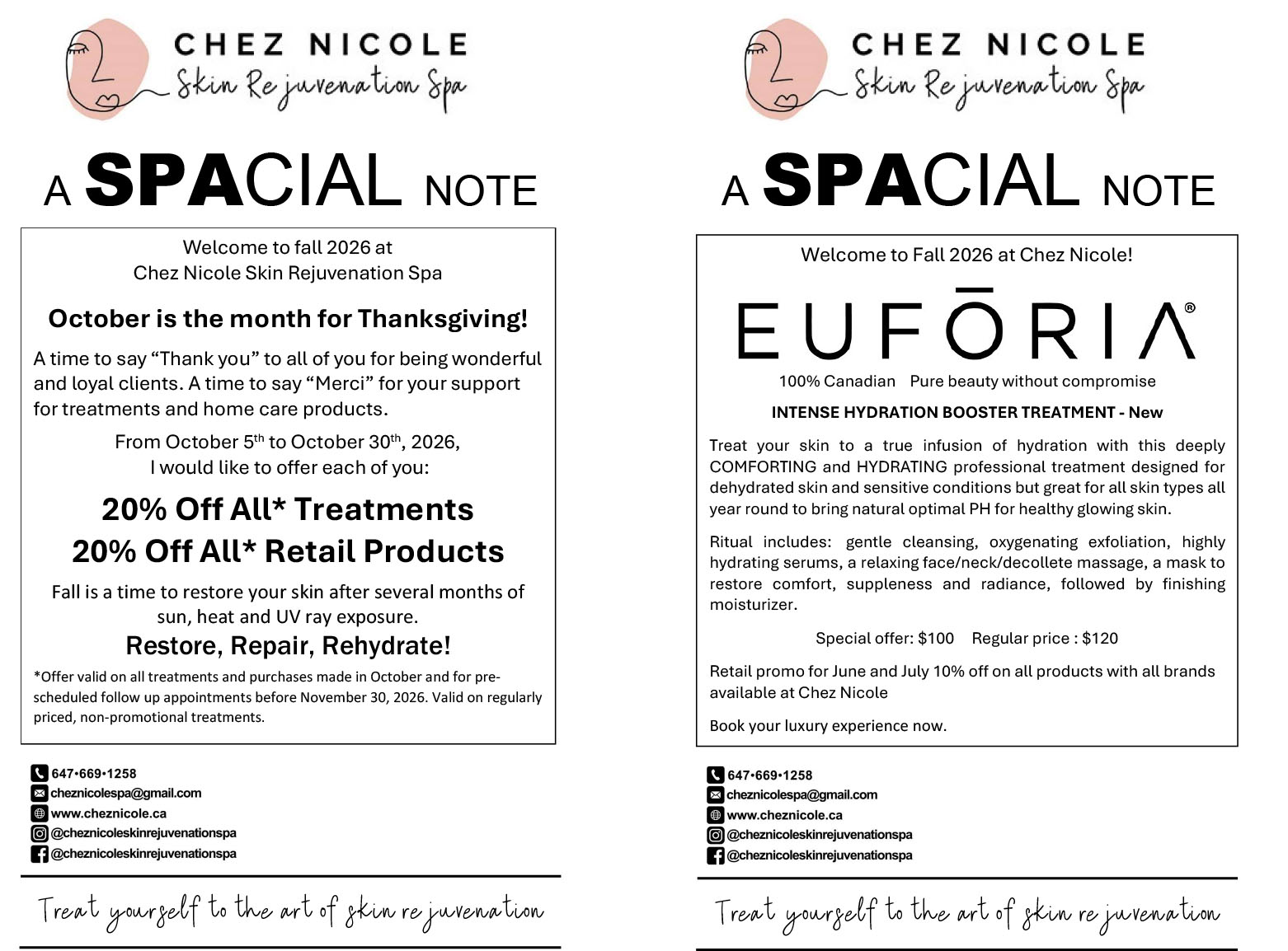 Current Promotions at Chez Nicole Skin Rejuvenation Spa